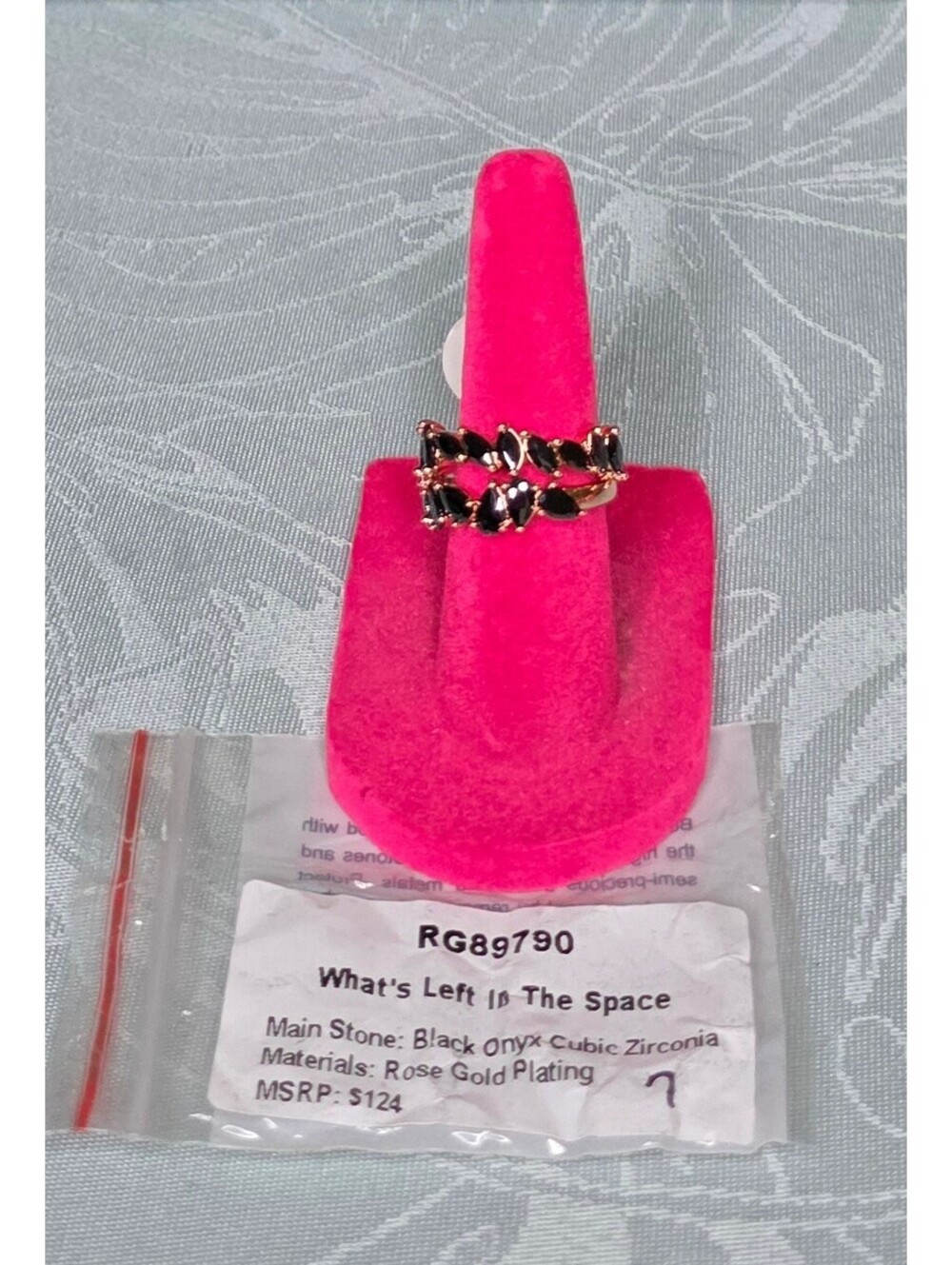 Rose Gold Plated Ring with Black Onyx Cubic Zirconia Stones SZ 7